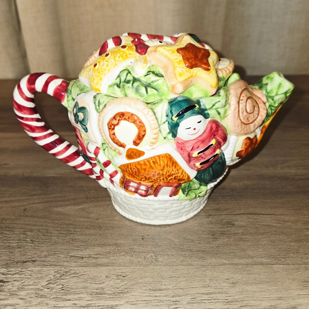 Whimsical Christmas Cookie Teapot Snowman Gingerbread Man‎ Elf Candy Cane Handle